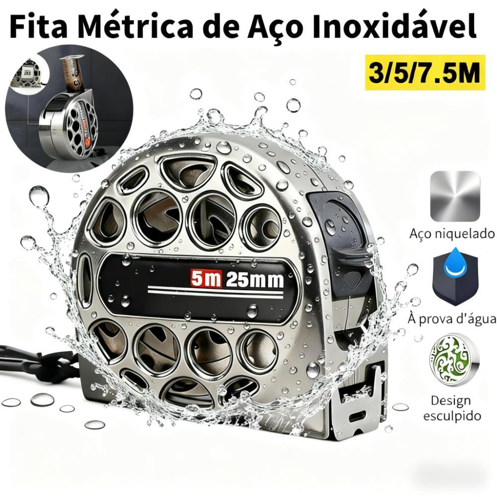 Fita Métrica De Aço Inoxidável 3/5/7,5m Trena Profissional Trava Anti-incrustante, impermeável, protetor solar