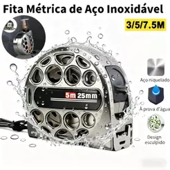 Fita Métrica De Aço Inoxidável 3/5/7,5m Trena Profissional Trava Anti-incrustante, impermeável, protetor solar