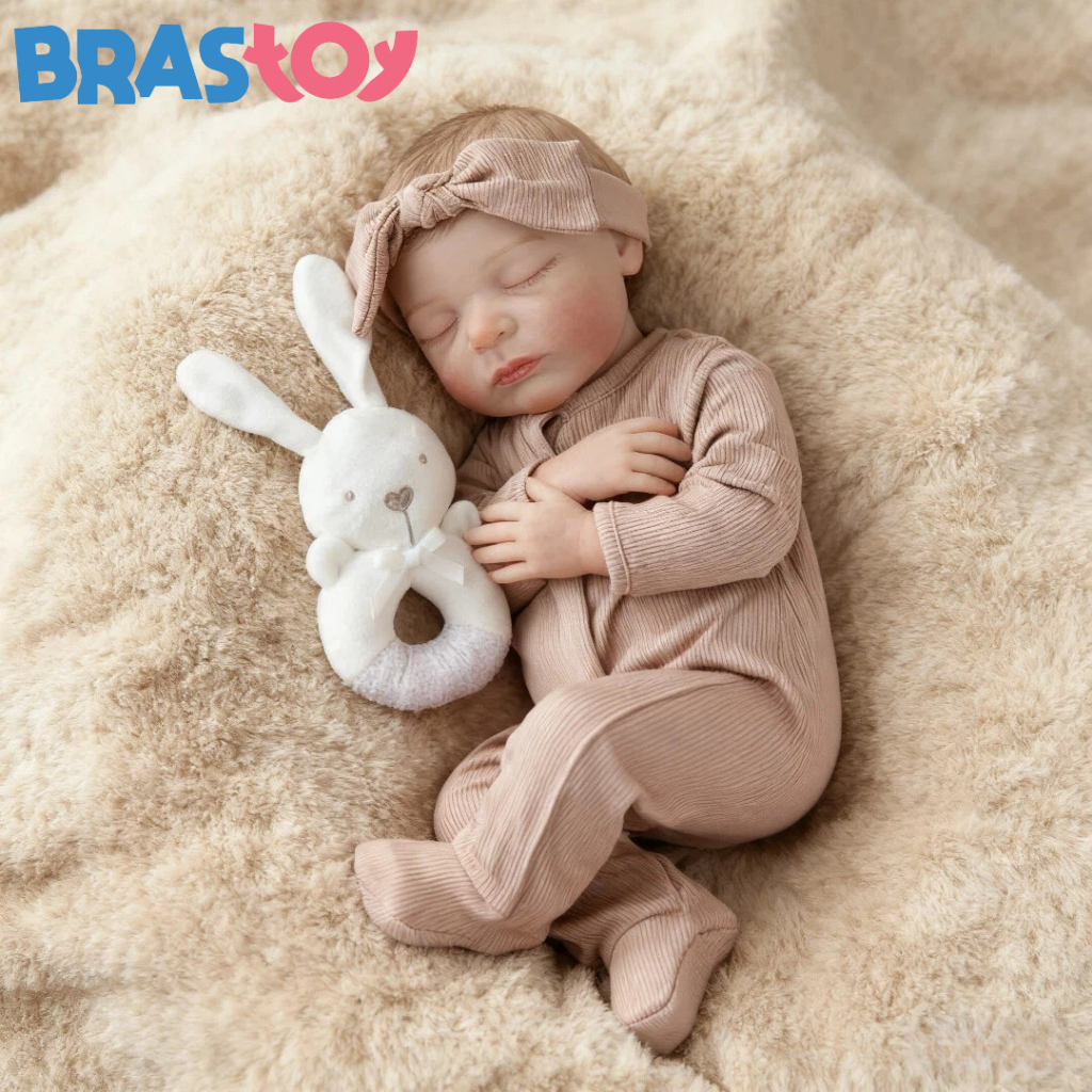 Bebê Reborn Menina 100% Silicone Boenca 48cm Brastoy com Acessórios Pode dar Banho