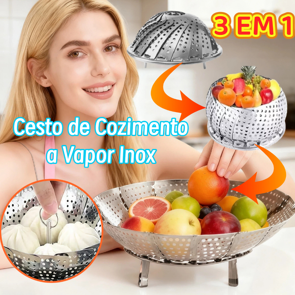 MEDOOSI Cesto de Cozimento a Vapor Inox  | Dobrável para Legumes, Verduras e Frutas | Pane...