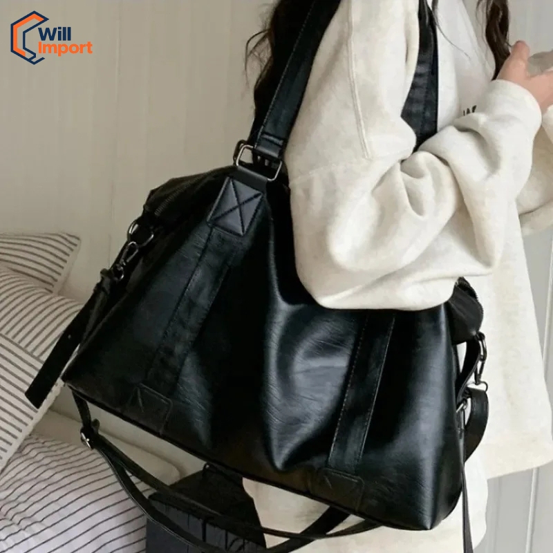 Bolsa de ombro vintage grande capacidade feminina, bolsa transversal preta em Oferta na Shopee