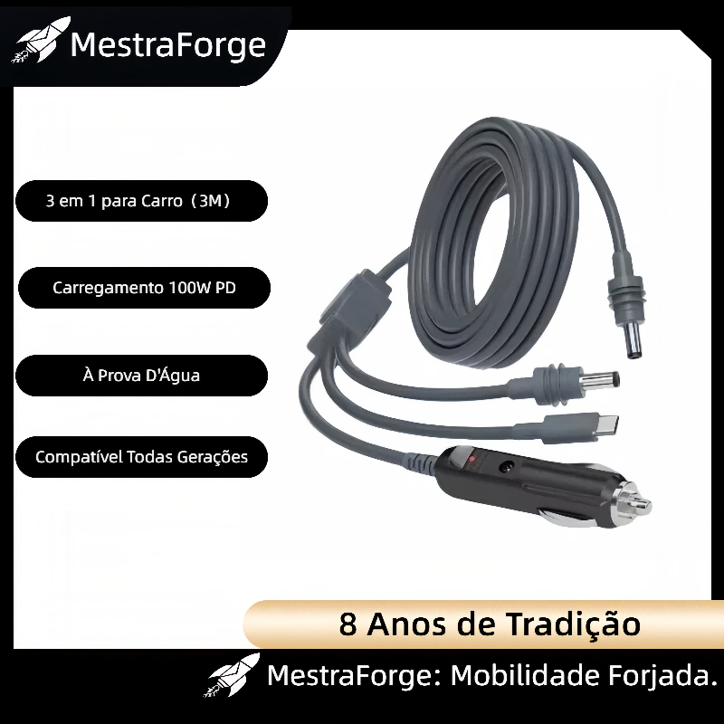 Cabo 100W p/ Starlink Mini - Carregador 3 em 1 c/ PD Rápido e Impermeável - Compatível Todas Gerações