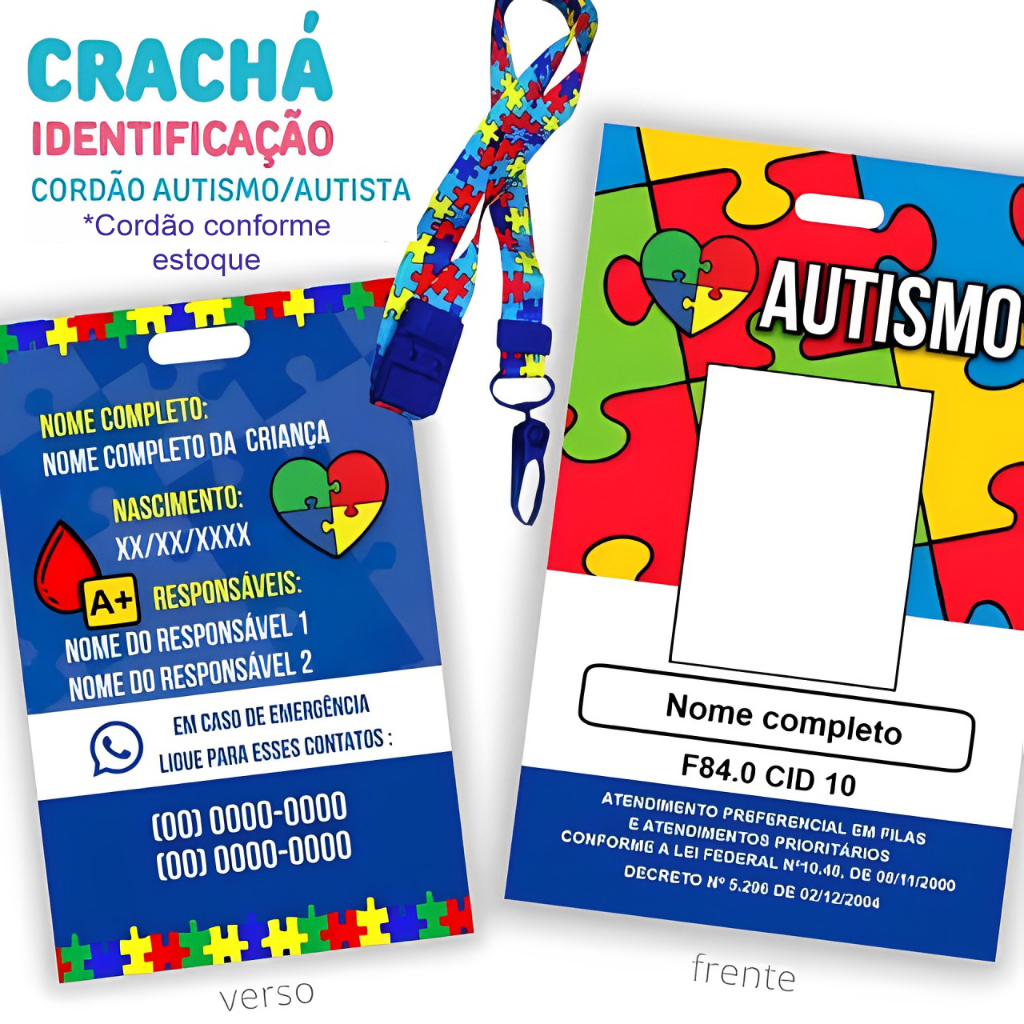 Cracha de Identificação Autismo - Cracha TEA - Cracha Com Cordão em Oferta na Shopee