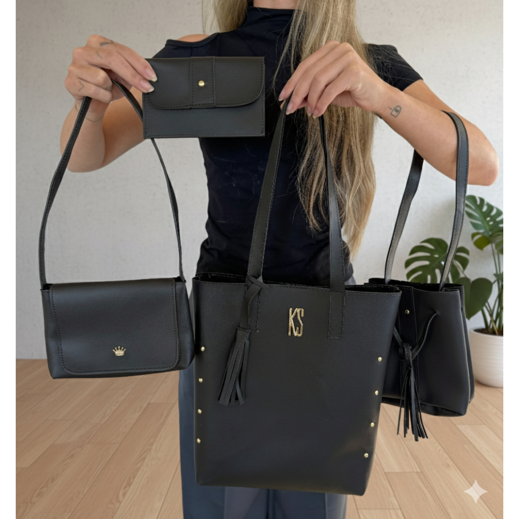 Bolsa Femina Kit Bolsa Sacola + Bolsa Baguete + Bolsa Saco + Carteirinha Dia a Dia