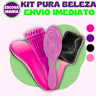 Kit Pura Belezas 4 ITENS  - 1 Escova Magica + 1 Escova Aspiral + 1 Escova Polvo +  1 Escova Raquete De Desembaraçar Cab em Oferta na Shopee