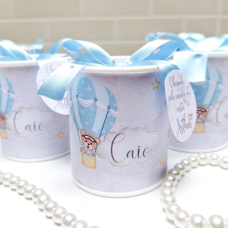 Tubolata 7 x 6 Ursinho Baloeiro Azul Lembrancinha Personalizada Maternidade Nascimento Balão
