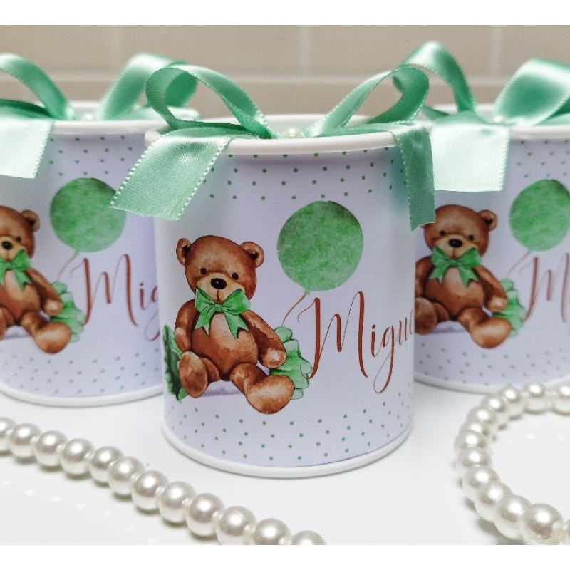 Tubolata Personalizada 7x6 Ursinho Balão Verde / Lembrancinha Maternidade Nascimento / Baloeiro