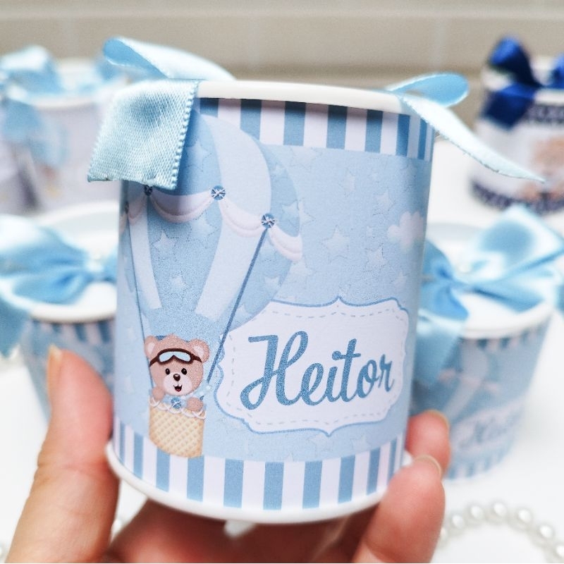 Tubolata Personalizada 7x6 Ursinho Baloeiro / Lembrancinha Maternidade Nascimento Festa / Urso Balão