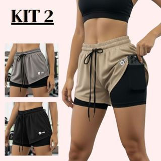 Kit 2 Shorts Compressão 2 Em 1 Feminino Bermuda Para academia Caminhadas E Corrida em Oferta na Shopee