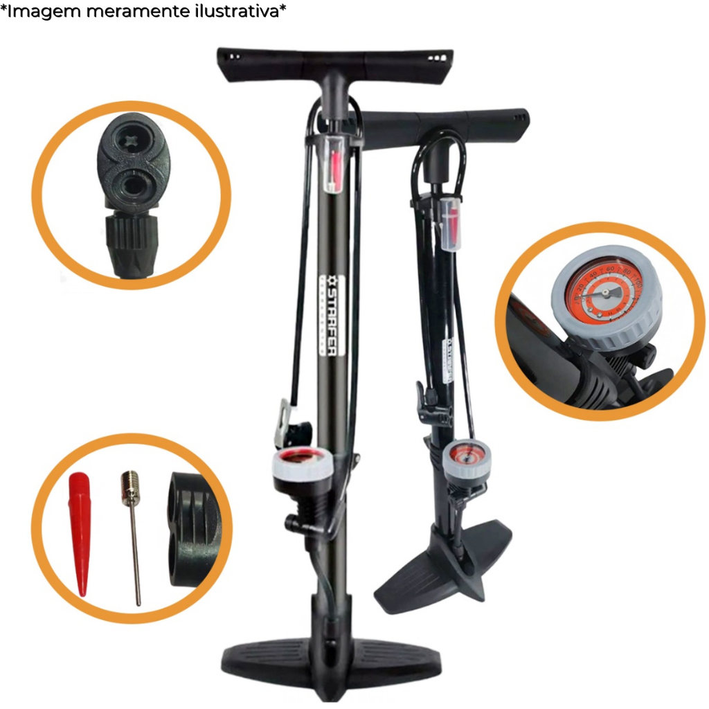 Bomba de Ar Manual 160 PSI Profissional para Encher Pneus de Bicicleta Bike Carro e Moto - Starfer