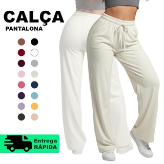 Calça Aesthetic Tecido Leve Pantalona Feminina Estilo Wide Leg Feminina Básica Kit 3 Contemporânea Fashion