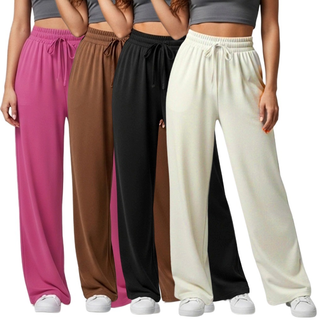Calça Tecido Leve Pantalona Feminina Estilo Wide Leg Feminina Básica Kit 3 Contemporânea Fashion