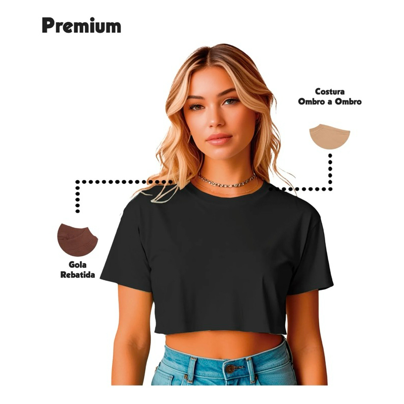 Blusa Cropped Feminino Básica De Malha Algodão Tshirt Oversized