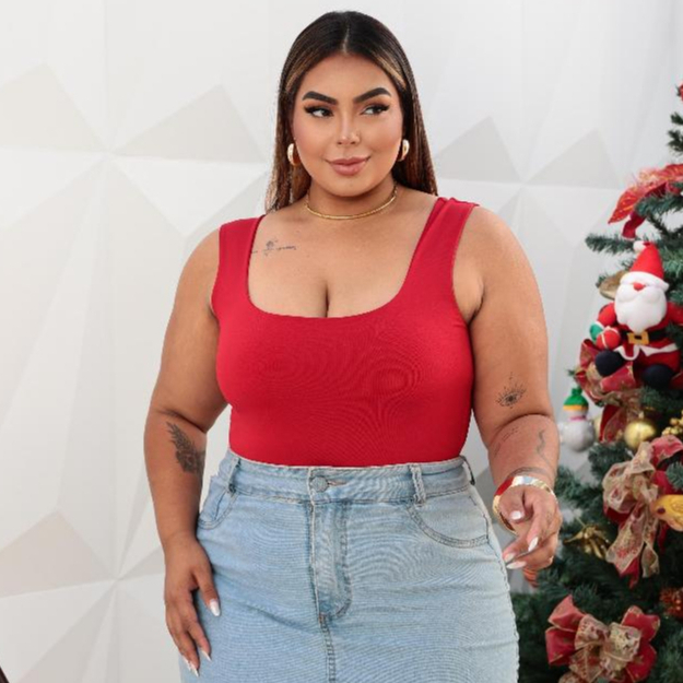 Body Básico Decote Quadrado Plus Size Alça Larga com Forro Suplex Premiun