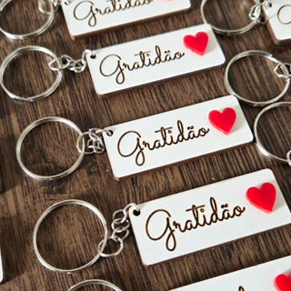 Kit 10/30/50 Chaveiros Gratidão com Coração Vermelho em Mdf Branco 3mm Lembrança Religiosa Fé Deus em Oferta na Shopee