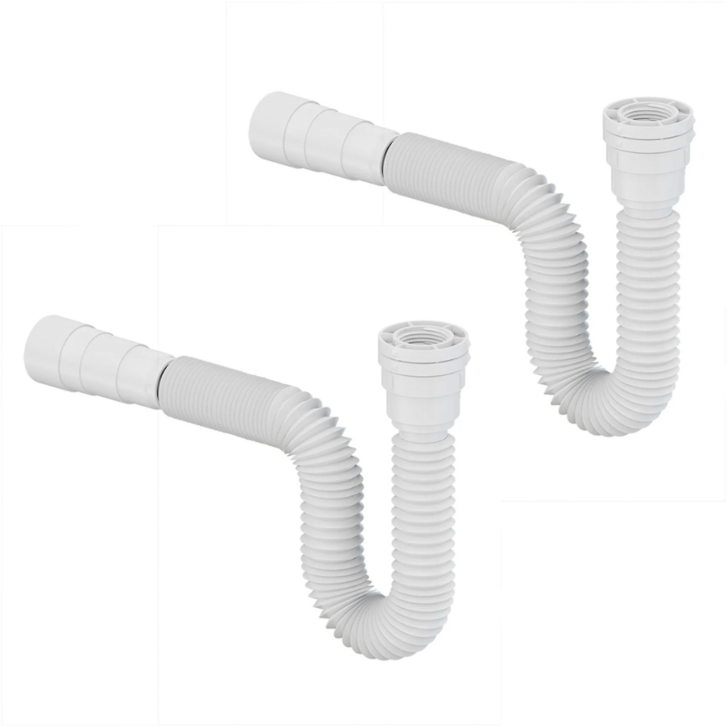 Kit 2 Sifão Universal Sanfonado Flexível Ajustável Banheiro Pia Tanque Branco
