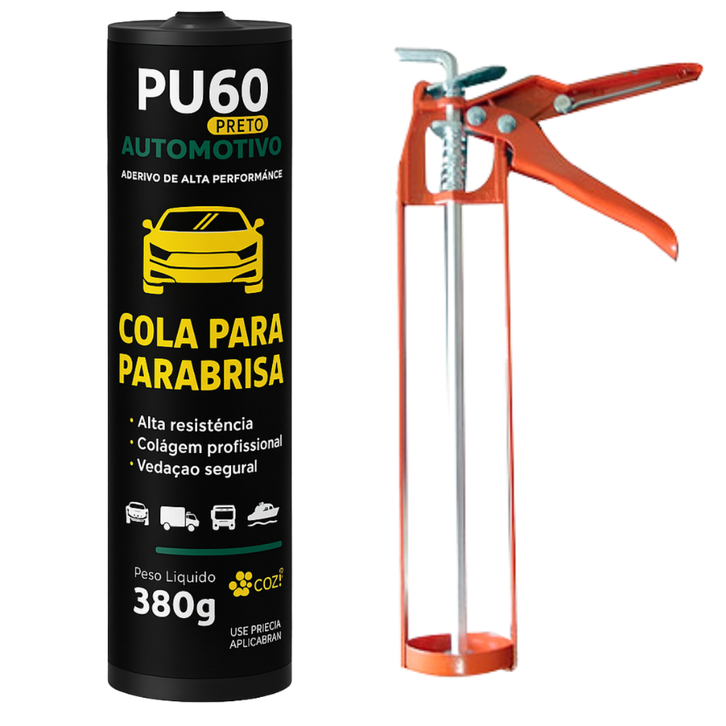 Cola Parabrisas Vidros Automotivos Pu60 + Pistola Aplicadora