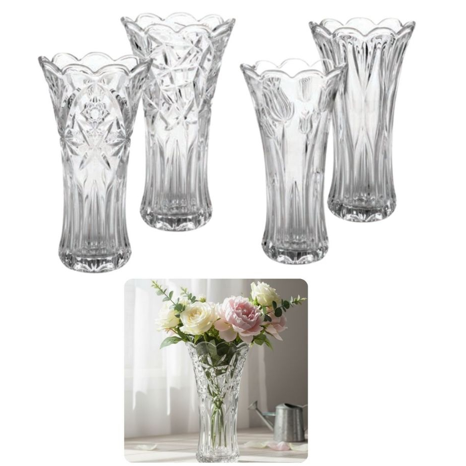 Vaso de Vidro decorado lapidado 23cm para Flores plantas festas Modelos Kehome em Oferta na Shopee