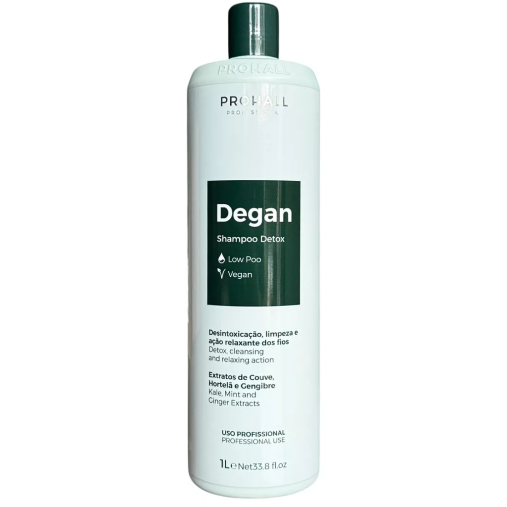 Shampoo Degan Detox Prohall Vegano Limpeza Profunda  abre cutículas tratamentos 1litro