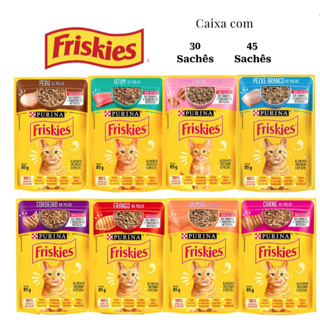 Kit 30 ou 45 Sachês Friskies Alimento Úmido Gatos Carne Frango Atum Peixe Branco Cordeiro Salmão Peru em Oferta na Shopee