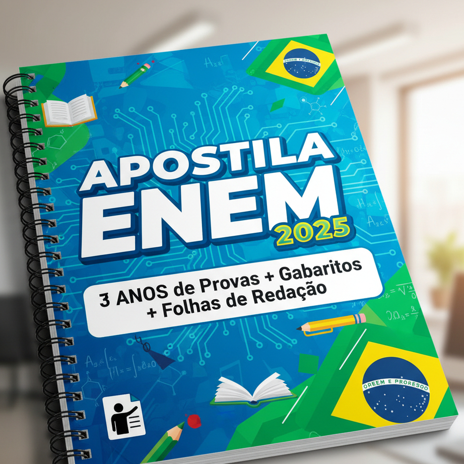 Apostila ENEM 2025 com 3 ANOS de Provas + Gabaritos + Folhas de Redação (Provas de 2022 a 2024)