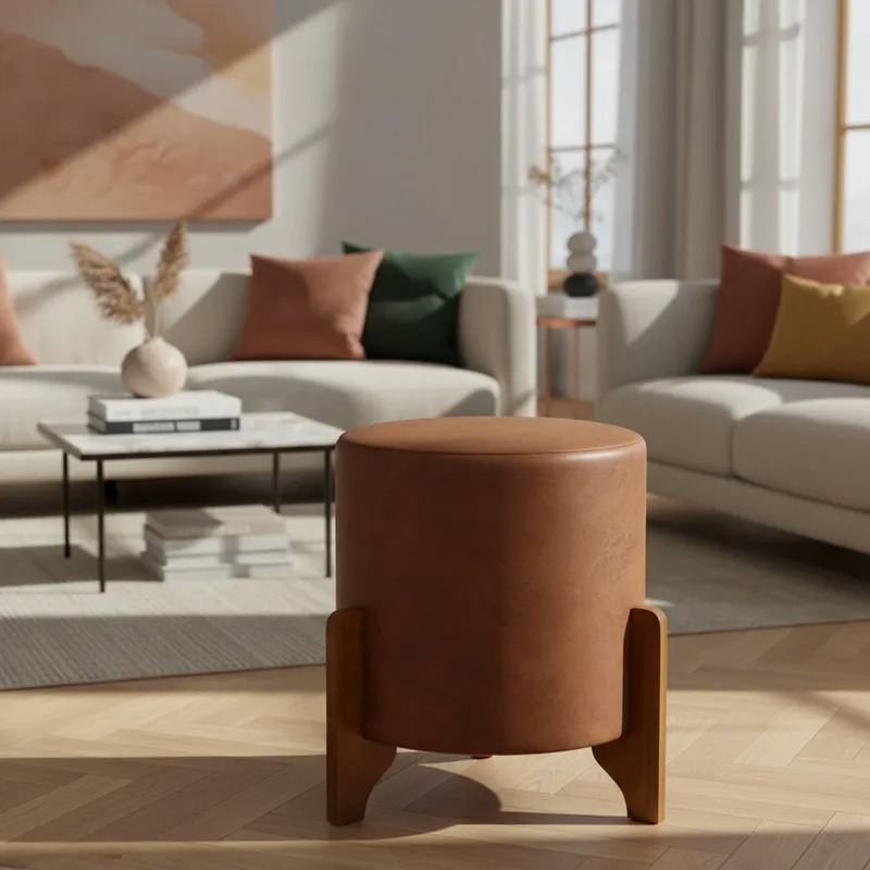 Puff Thor Couro Pu Marrom Decorativo Resistente Sala Estar Quarto Recepção Elegante Moderno Varias Cores