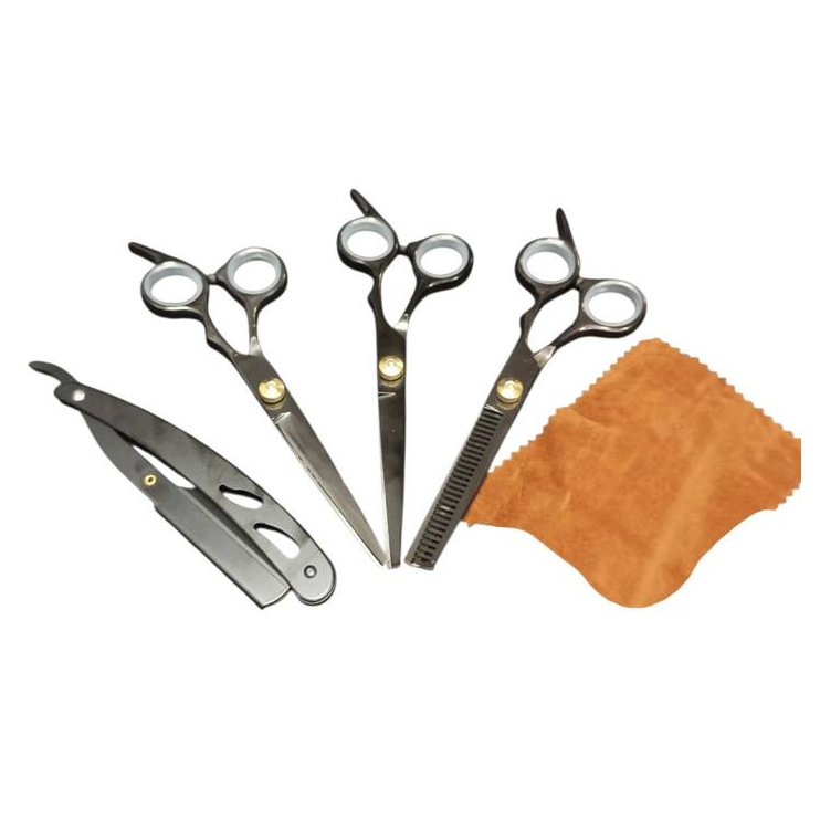 Kit de 3 Tesouras Corte Barbeiro Navalha Profissional Combo Preto
