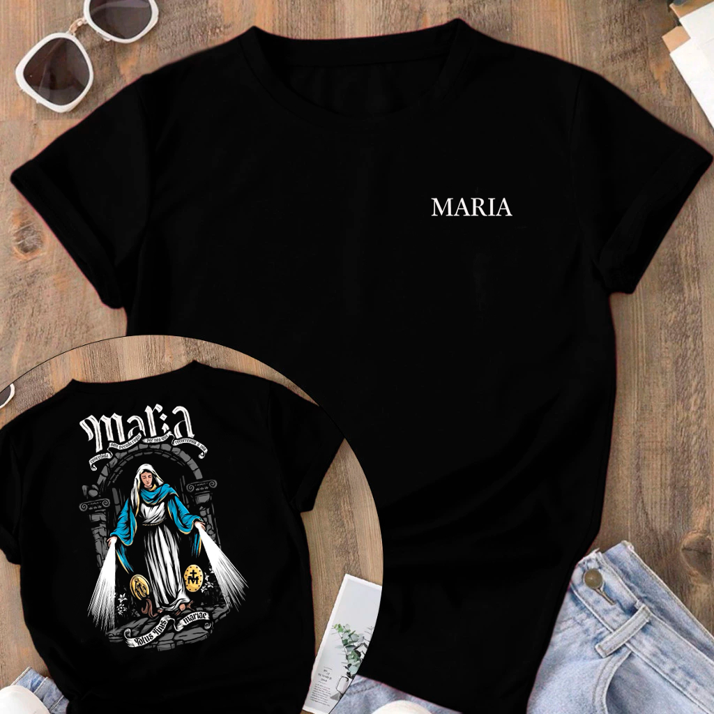 Camiseta Tradicional Maria Nossa Senhora Blusa Religiosa 100% Algodão Unissex em Oferta na Shopee