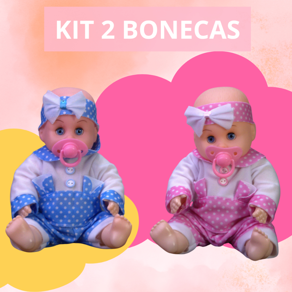 Kit 2 Bonecas Com Chupeta | Mexe os Olhos e Fala 4 Frases Presente Infantil Para Meninas Brincar