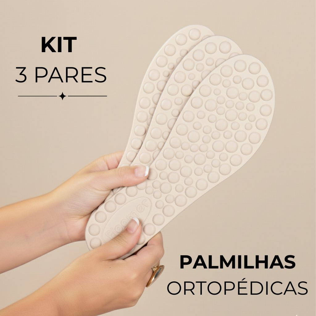 Kit 3 Pares Palmilha Ortopédica Anatômica Massageadora Conforto e Absorção de Impacto Dia a Dia