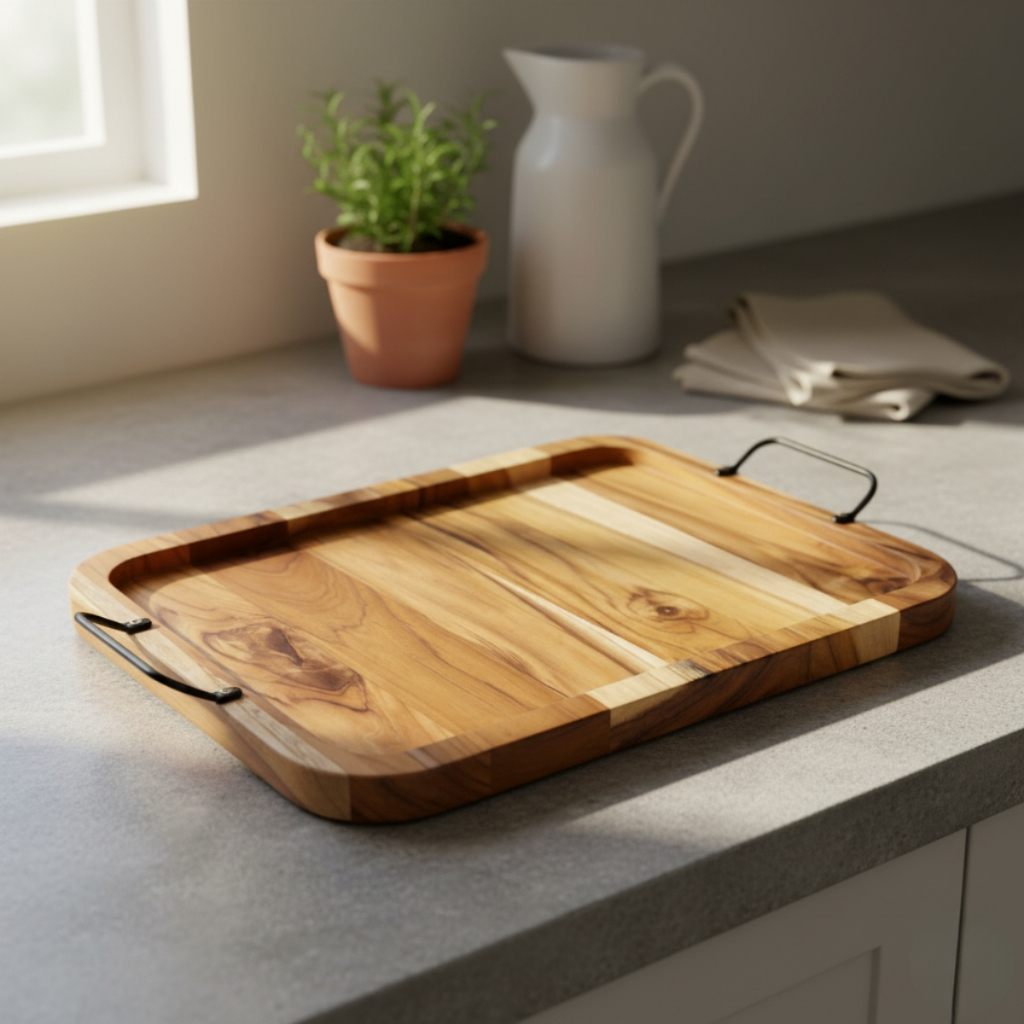Tabua Bandeja Retangular de Madeira Teca com Alça para Petiscos em Oferta na Shopee
