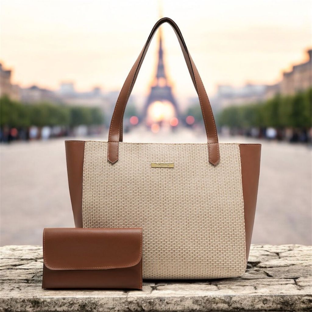 Bolsa Sacola + Carteira London em Palha - Cabe Notebook e Objetos Bastante Espaçosa MP 01 em Oferta na Shopee