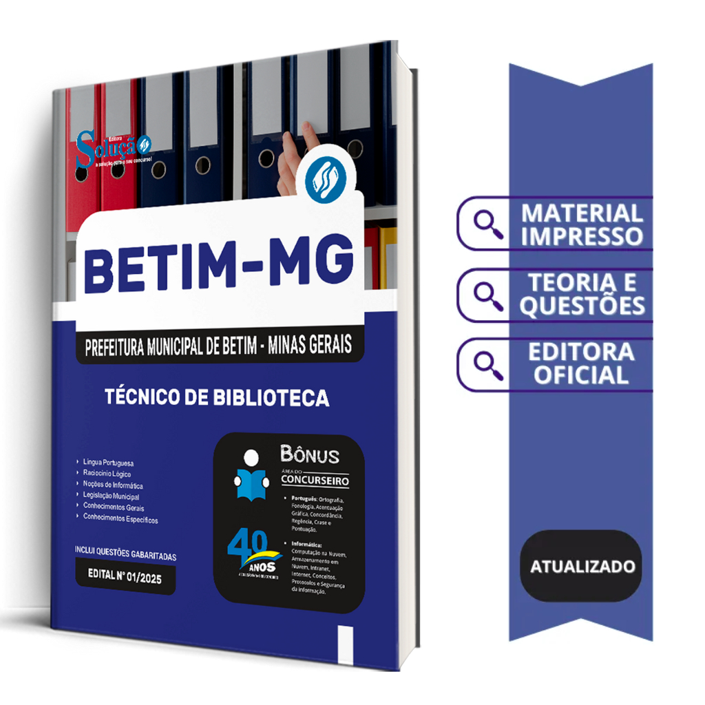 Apostila Prefeitura de Betim - MG 2025 - Técnico de Biblioteca