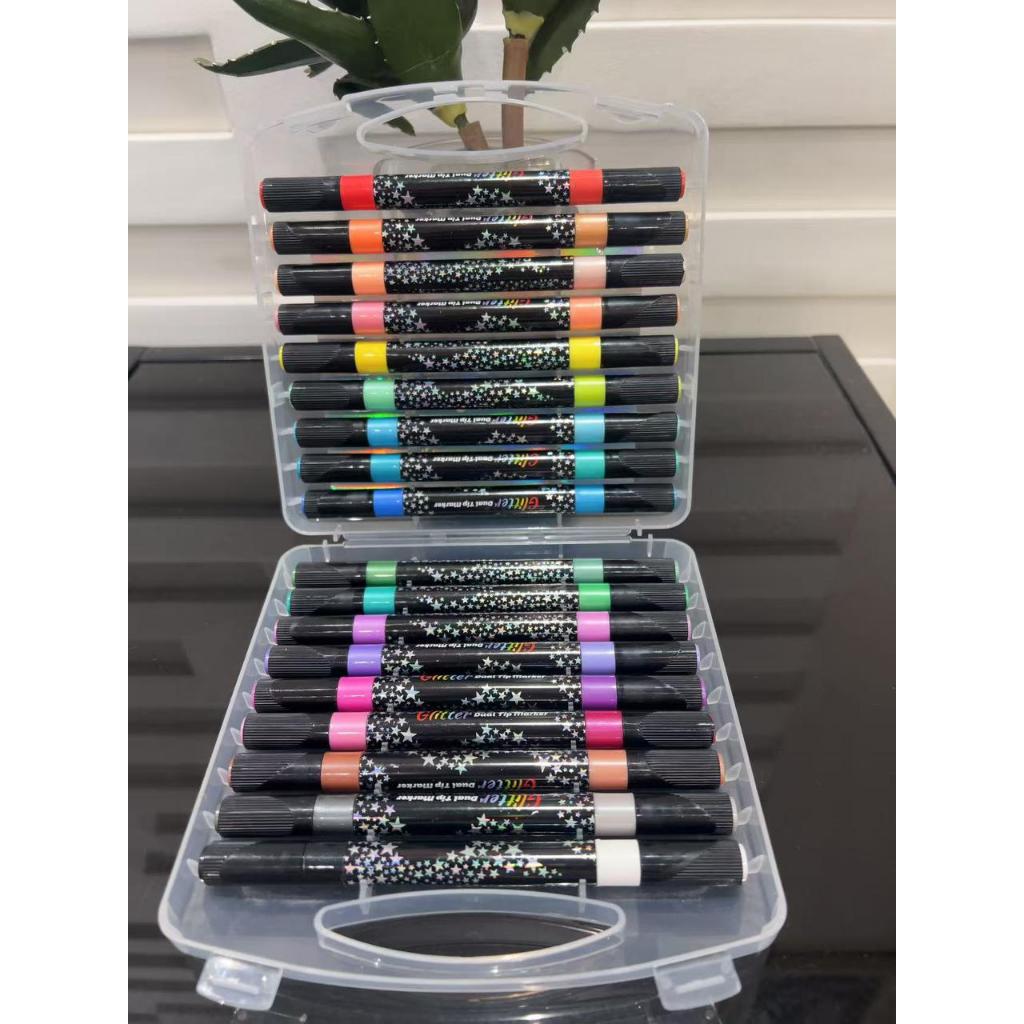 Canetas Marcadoras Glitter Ruibrand Dupla Ponta Kit 12/18/24 Cores Estojo para Lettering Desenho Planner