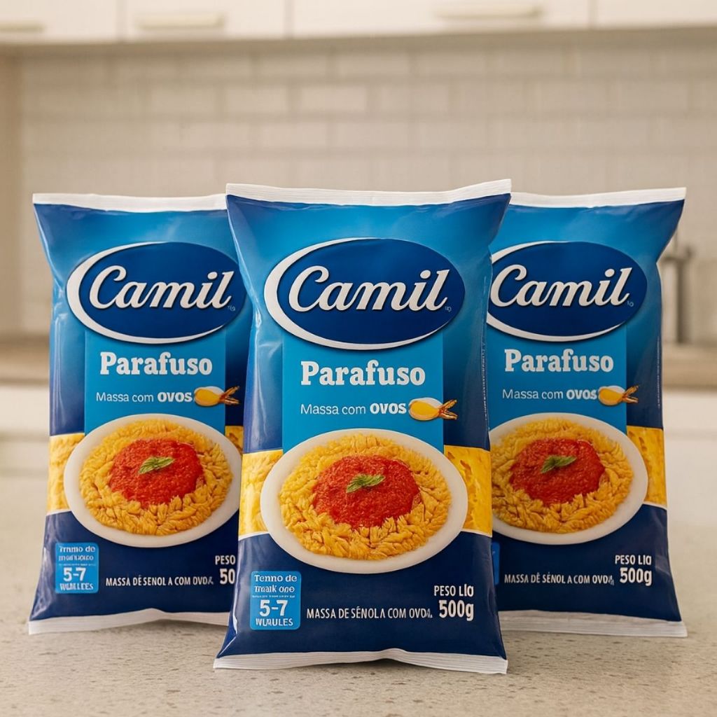 Kit com 3 Macarrão Parafuso Camil 500g cada – Massa com Ovos 🍝 | Envio Imediato! | Qualidade e Sabor