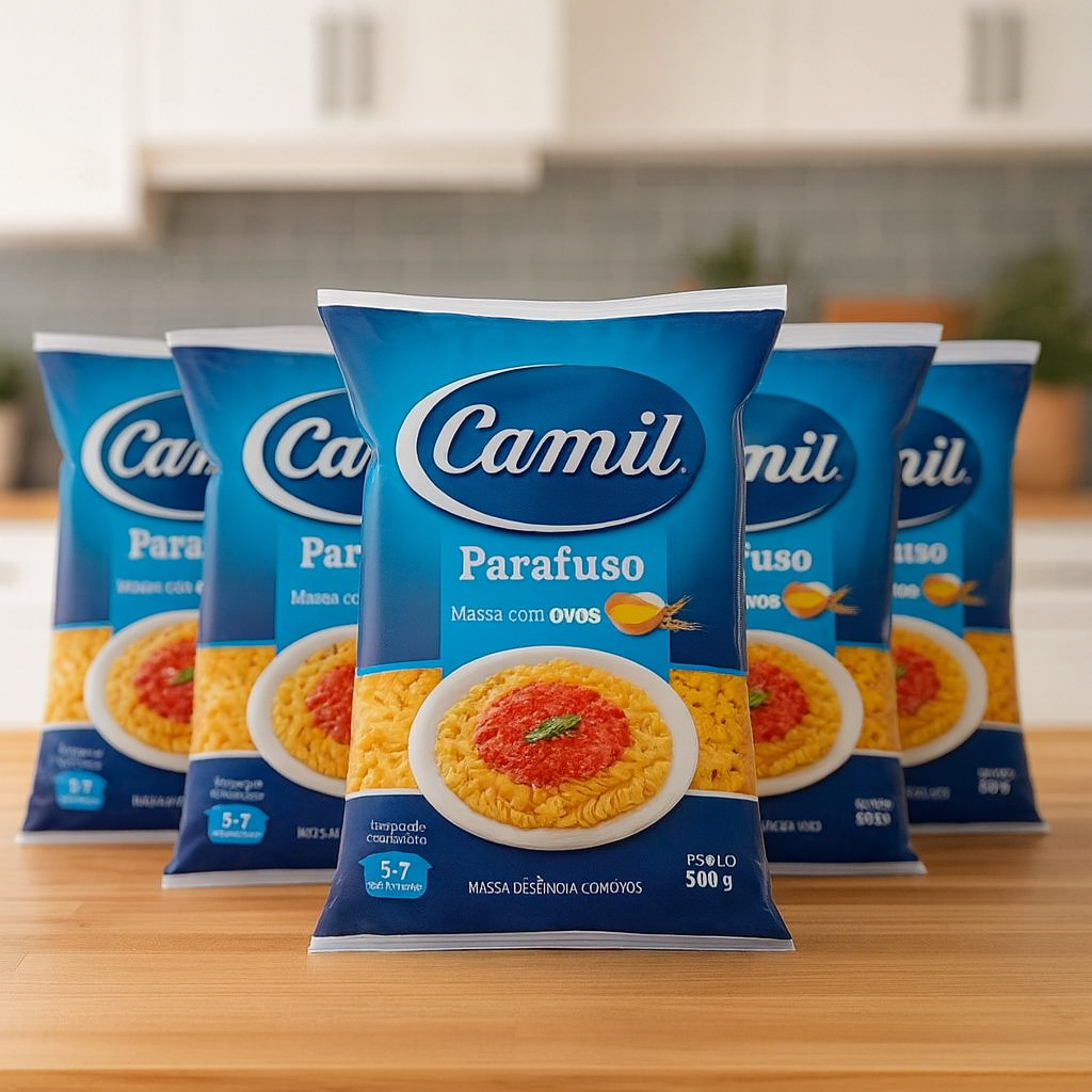 Kit com 5 Unidades Macarrão Parafuso Camil 500g cada – Massa com Ovos, Fresca, Saborosa e Cozinha Rápido 🍝