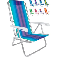 Cadeira De Praia Verão Reclinável Mor Alumínio 8 Posições Dobrável P/ Camping Piscina Jardim