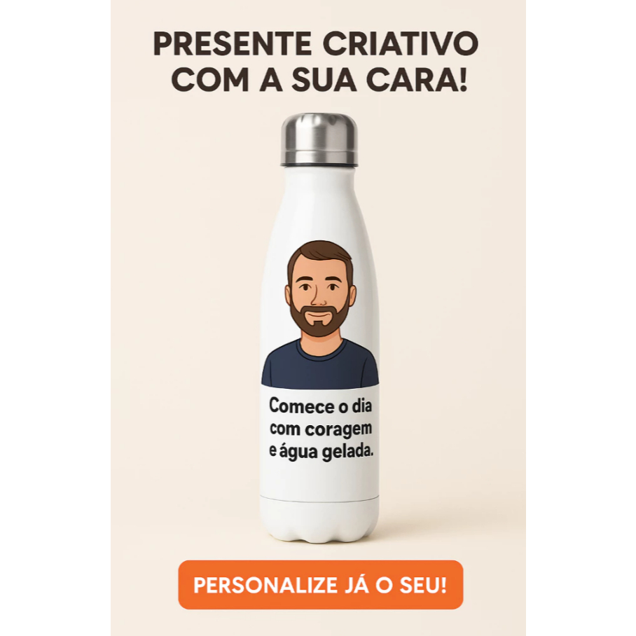 Kit 8 Garrafa Térmica Inox 700ml Personalizada com Caricatura e Frase | Presente Criativo Branca