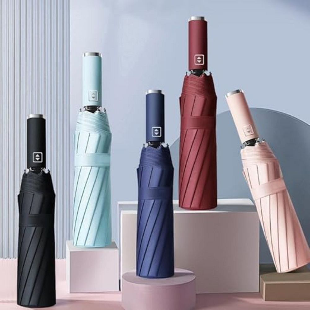 Guarda-Chuva Automático Proteção Solar UV Blackout Reforçado Dobrável Anti-Vento