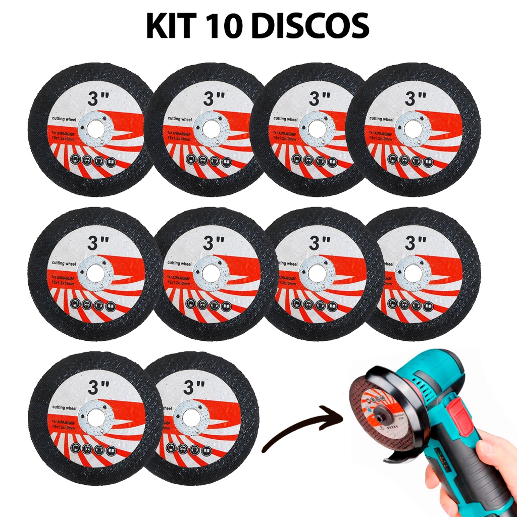 Kit 10 Discos De Corte De Resina pra Esmerilhadeira Lixa Circular 3" 76mm