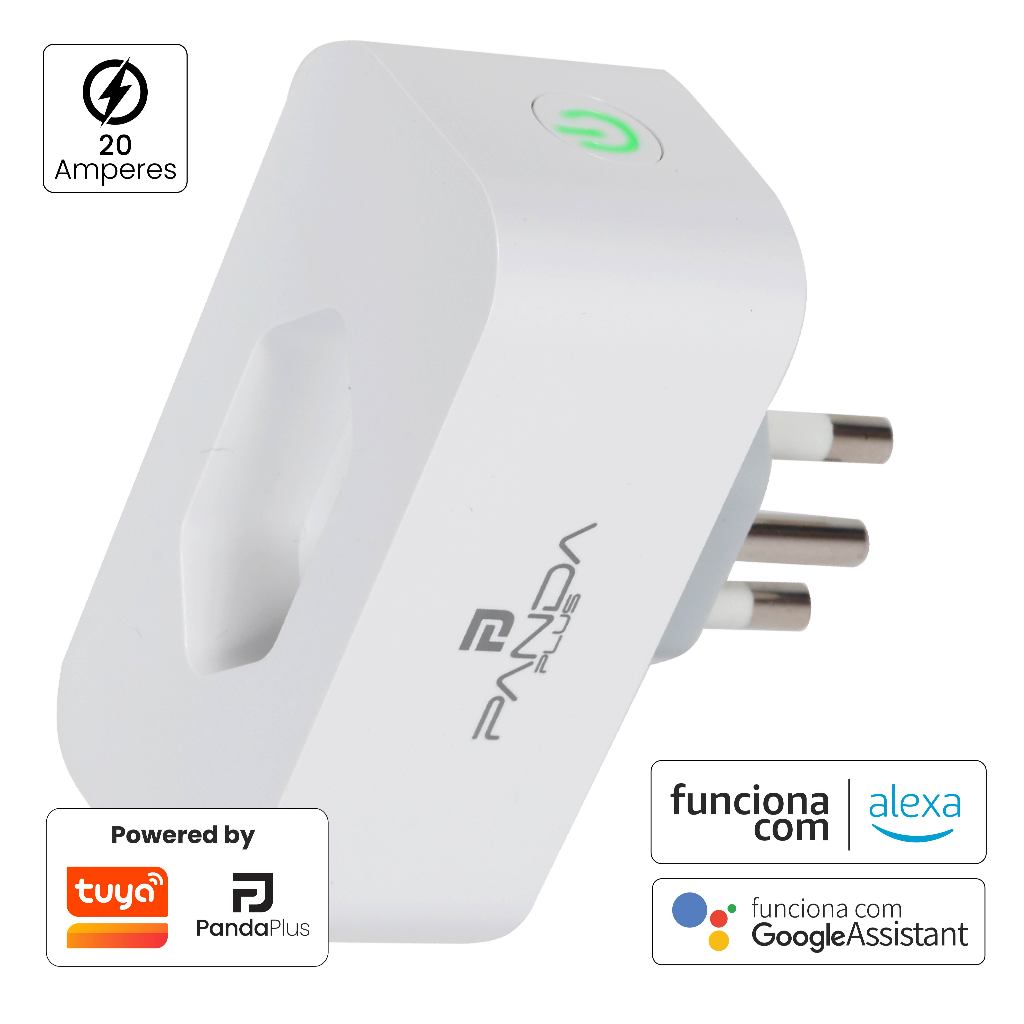 Tomada Inteligente Wifi 16A/20A Medidor Consumo App Panda Plus Alexa Google Tuya Comando Voz Bivolt