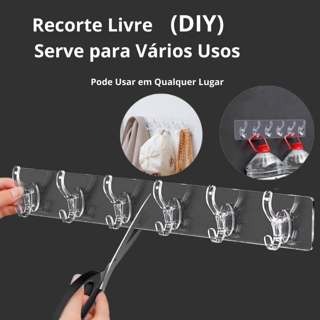 Faixas Ganchos De Parede Com 6 Suportes Transparente Adesivo Multiuso