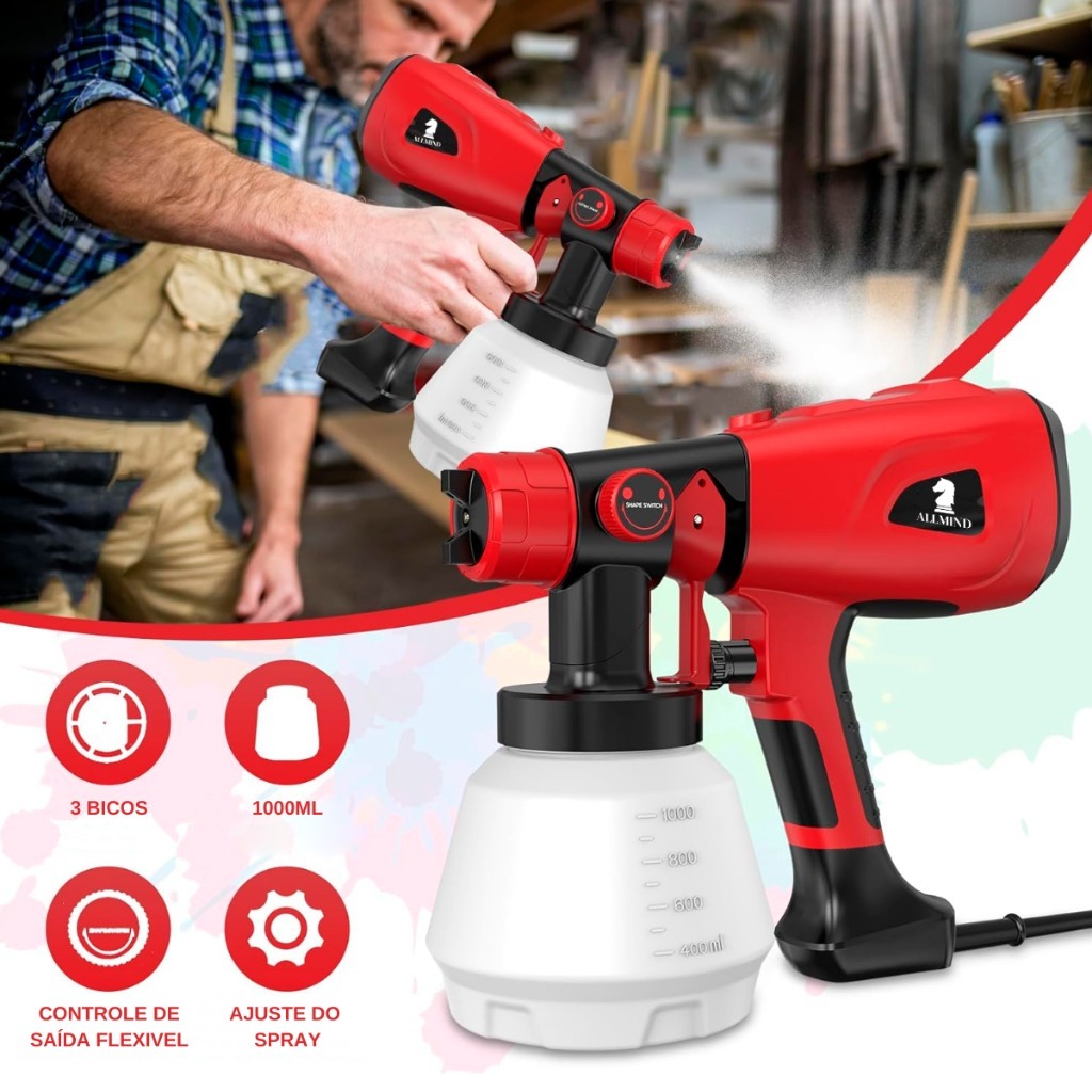 Pistola de Pintura Eletrica Pulverizadora Profissional 800w com Acessorios