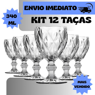 Jogo de 6/12 Taças de Vidro Transparente Vinho Suco Luxo Diamond Premium 340ML em Oferta na Shopee