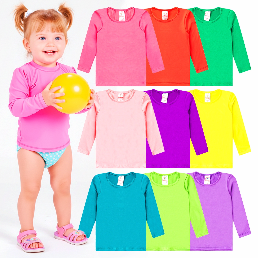 Kit 2, 4 ou 5 Blusas Térmicas Menina Proteção Solar Moda Praia Feminina Infantil