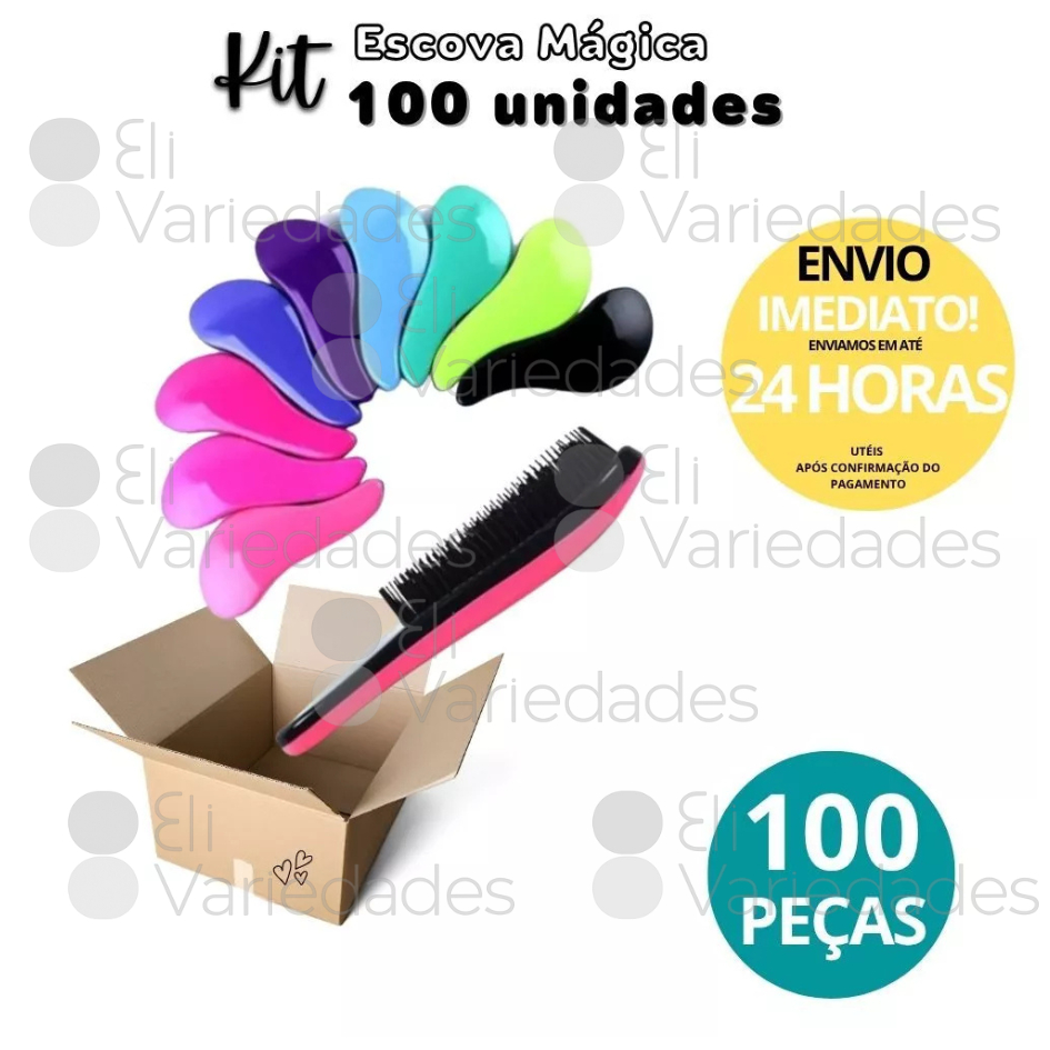 Kit 100 Escovas Mágicas Anti Frizz Desembaraçadora Atacado Revenda Escolha Sua Cor