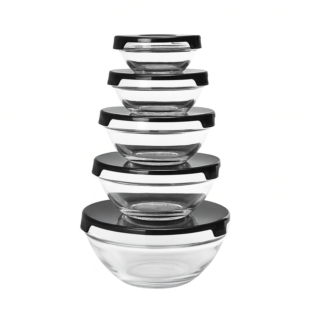 Kit 5 Potes de Vidro Redondos com Tampa Preta Vedação Forte Ideal para Cozinha e Armazenamento em Oferta na Shopee