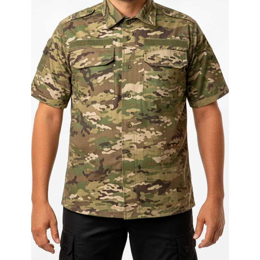 Camisa Tática Camuflada Estilo Gandola Militar Rip Stop Manga Curta Operacional Pesca Aventura Trilha Profissional
