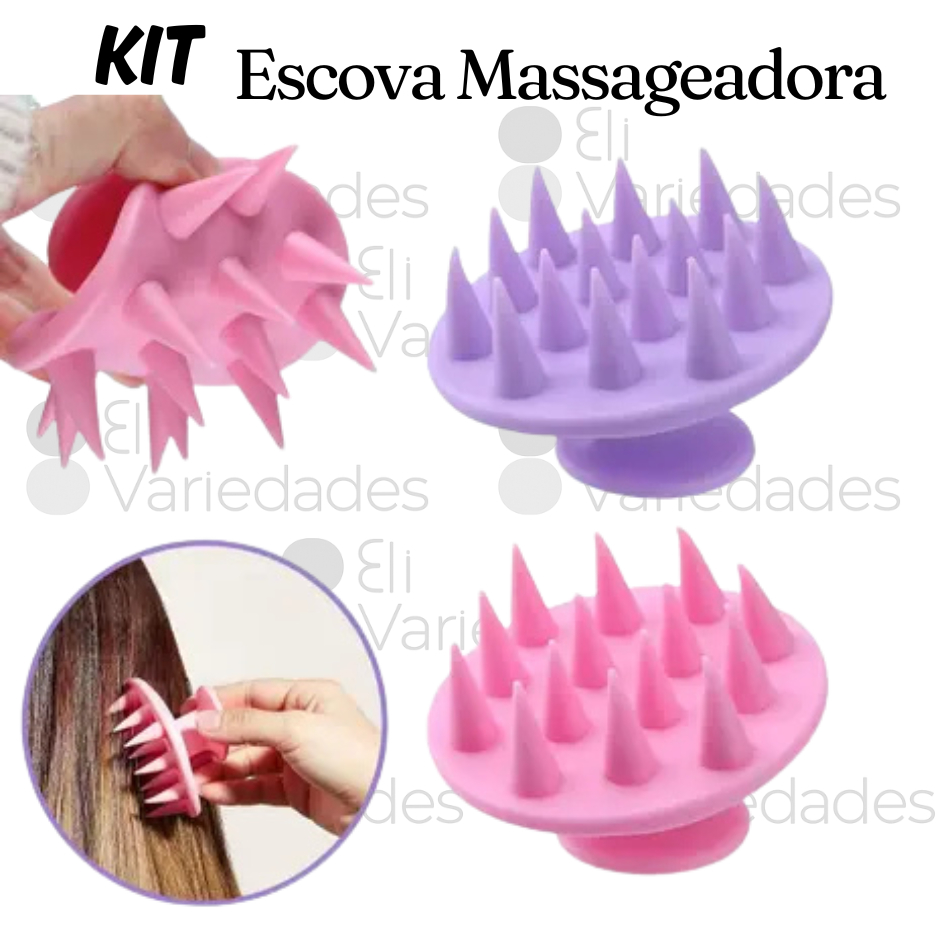 Kit 3 e1 Escova Massageadora De Silicone Para Couro Cabeludo Anti-Derrapante Cuidados Com A Saúde Cabo Flexível