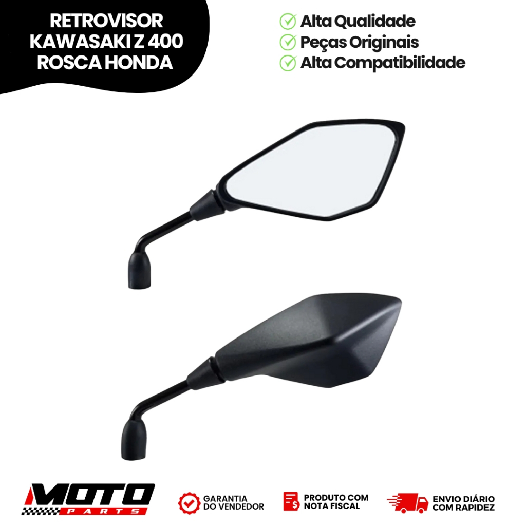 Retrovisor Moto Kawasaki Z 400 Rosca Honda AWA Preto Direito Esquerdo Alta Qualidade Envio Rápido